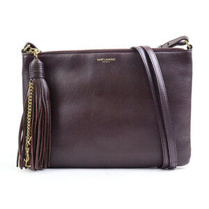 Saint Laurent Burgundy Red Monogram Crossbody Bag tassel